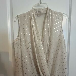 LOFT Beige Sleeveless Blouse with Metallic Dots
